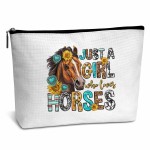 AWSICE Just a Girl Who Loves Horses Makeup Bag, Sunflower Horse Gifts for Horse Lovers, Western Horse Cosmetic Bag Gifts for Girl Friends Besties Coworker Daughter Mom-C10
