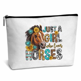 AWSICE Just a Girl Who Loves Horses Makeup Bag, Sunflower Horse Gifts for Horse Lovers, Western Horse Cosmetic Bag Gifts for Girl Friends Besties Coworker Daughter Mom-C10