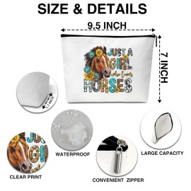 AWSICE Just a Girl Who Loves Horses Makeup Bag, Sunflower Horse Gifts for Horse Lovers, Western Horse Cosmetic Bag Gifts for Girl Friends Besties Coworker Daughter Mom-C10