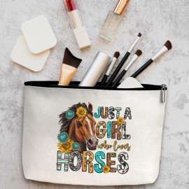AWSICE Just a Girl Who Loves Horses Makeup Bag, Sunflower Horse Gifts for Horse Lovers, Western Horse Cosmetic Bag Gifts for Girl Friends Besties Coworker Daughter Mom-C10