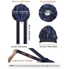 Satin Bonnets Silk Bonnet Sleeping Women Hair Bonnet Curly Hair Sleep Cap Reversible Double Layer Bonnets with Tie Band (Blue Bonnet + Satin Scrunchies)