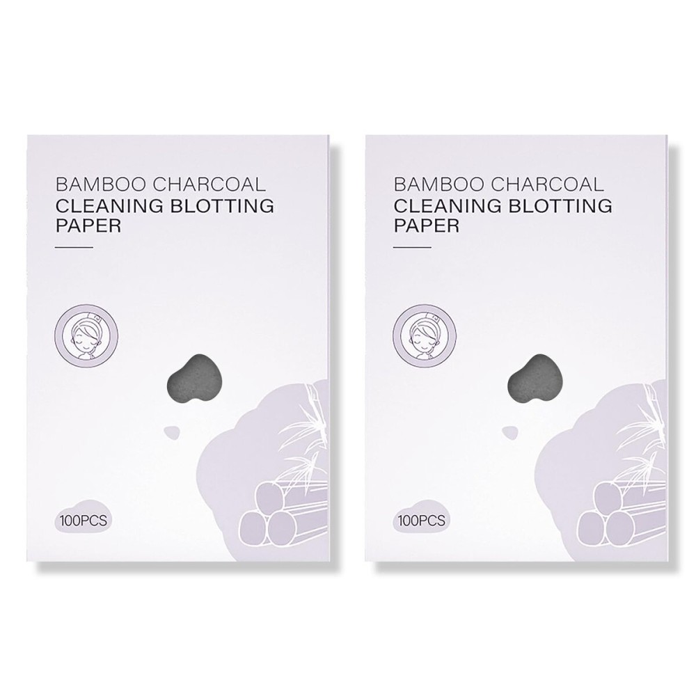 200-Count Natural Bamboo Charcoal Oil Absorbing Tissues - Easy Dispensing Design, Premium Face Blotting Sheets for Skin Care or Makeup Essentials