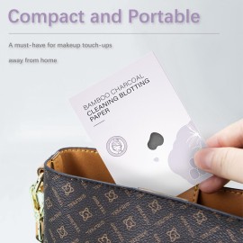 200-Count Natural Bamboo Charcoal Oil Absorbing Tissues - Easy Dispensing Design, Premium Face Blotting Sheets for Skin Care or Makeup Essentials