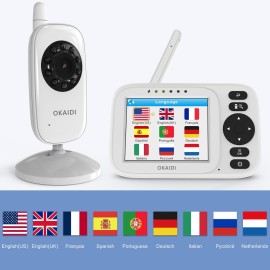 OKAIDI Baby Monitor with Camera and Audio, 3.2 IPS Screen Video Baby Monitor No WiFi, Infrared Night Vision, VOX Mode, Sound Activated Screen, 1000ft Transmission Range
