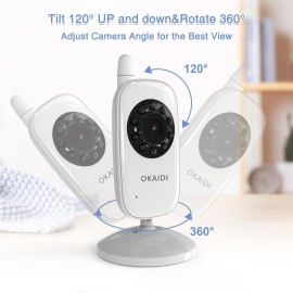 OKAIDI Baby Monitor with Camera and Audio, 3.2 IPS Screen Video Baby Monitor No WiFi, Infrared Night Vision, VOX Mode, Sound Activated Screen, 1000ft Transmission Range