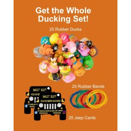 Jeep Ducks for Ducking Refill Kit- 75 Piece kit Including 25 Rubber Ducks, 25 Jeep Ducking Cards & 25 Rubber Bands Plus Official Duck Duck Jeep Mobile App - Happy Duckers
