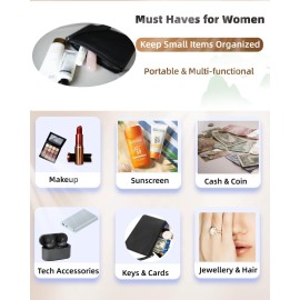 Small Makeup Bag for Purse Mini Cosmetic Pouch Zipper Little Wristlet, Tiny Make Up Organizer Lipstick Feminine Product Car Change Coin Holder for Women, 4.5 x 6.5 Clutch Stadium Approved, 1 Black