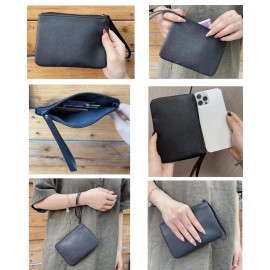 Small Makeup Bag for Purse Mini Cosmetic Pouch Zipper Little Wristlet, Tiny Make Up Organizer Lipstick Feminine Product Car Change Coin Holder for Women, 4.5 x 6.5 Clutch Stadium Approved, 1 Black