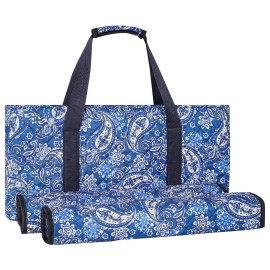 GUSTARIA Empty Mahjong Bag, Blue Printed Soft American Mahjong Bag with Two Wrappers (Case Only, Mahjong Tiles, Trays and Mah jong Racks/Pushers not Include)