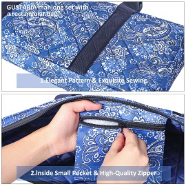 GUSTARIA Empty Mahjong Bag, Blue Printed Soft American Mahjong Bag with Two Wrappers (Case Only, Mahjong Tiles, Trays and Mah jong Racks/Pushers not Include)