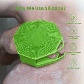 iTokGoK Premium Silver-Infused Double-Sided Design 2-in-1 Silicone Body Scrubber for Men,Body Buffer Scrubber for Sensitive Skin, Ergonomic No-Slip Handle, Long-Lasting & Easy to Clean - Green
