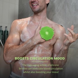 iTokGoK Premium Silver-Infused Double-Sided Design 2-in-1 Silicone Body Scrubber for Men,Body Buffer Scrubber for Sensitive Skin, Ergonomic No-Slip Handle, Long-Lasting & Easy to Clean - Green