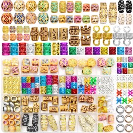 VENOFEN 146PCS Wooden Beads for Braids Hair Jewelry Colorful Hair Cuffs Rings Multi Style Loc Dreadlock Beads Hair Decoration Braids Accessories for Women and Girls
