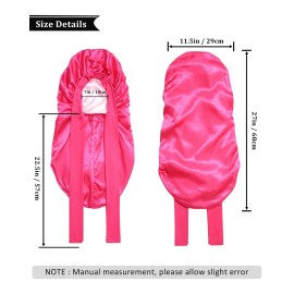 AWAYTR Long Satin Bonnet for Sleeping - Double Layer Reversible Silk Bonnet for Long Hair Women Sleeping Cap with Tie Band (Rose Pink+Pink)
