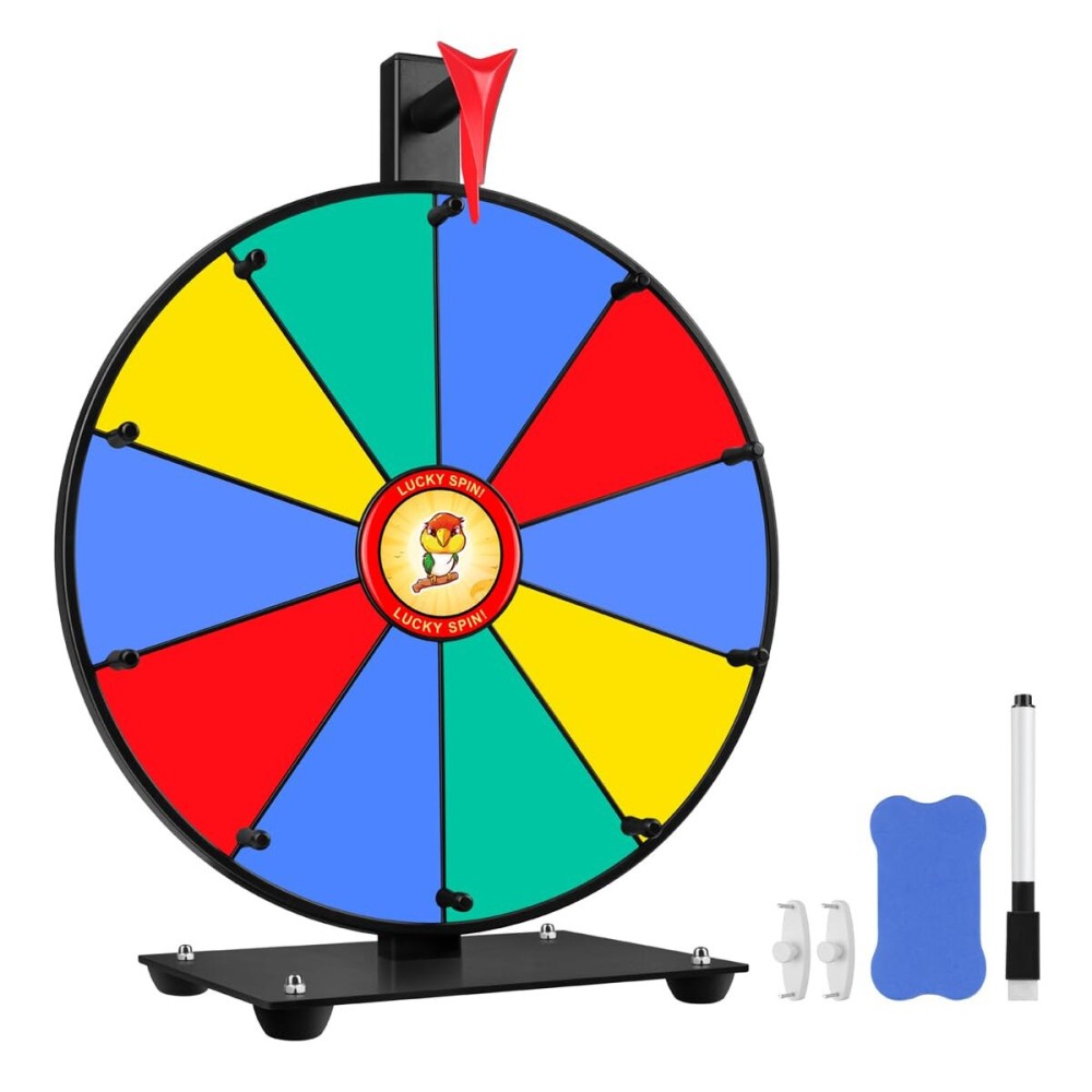 Pionites Prize Wheel Tabletop or Wall Mount Fortune Spin with Dry Erase Marker and Eraser for Engaging Home Parties, Trade Show, Carnival Events (12\'\' 10slots)