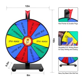Pionites Prize Wheel Tabletop or Wall Mount Fortune Spin with Dry Erase Marker and Eraser for Engaging Home Parties, Trade Show, Carnival Events (12\'\' 10slots)