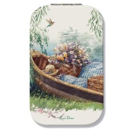 Lissom Design Compact Mirrors - Double-Sided 2X-Magnifying Travel Mirror for Pocket Purse Leather Cover, 2.25 x 3.75-Inch, Lakeside Breeze