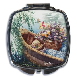 Lissom Design Compact Mirrors - Double Sided 2X-Magnifing Square Travel Mirror for Pocket Purse, 2.63-Inch, Lakeside Breeze