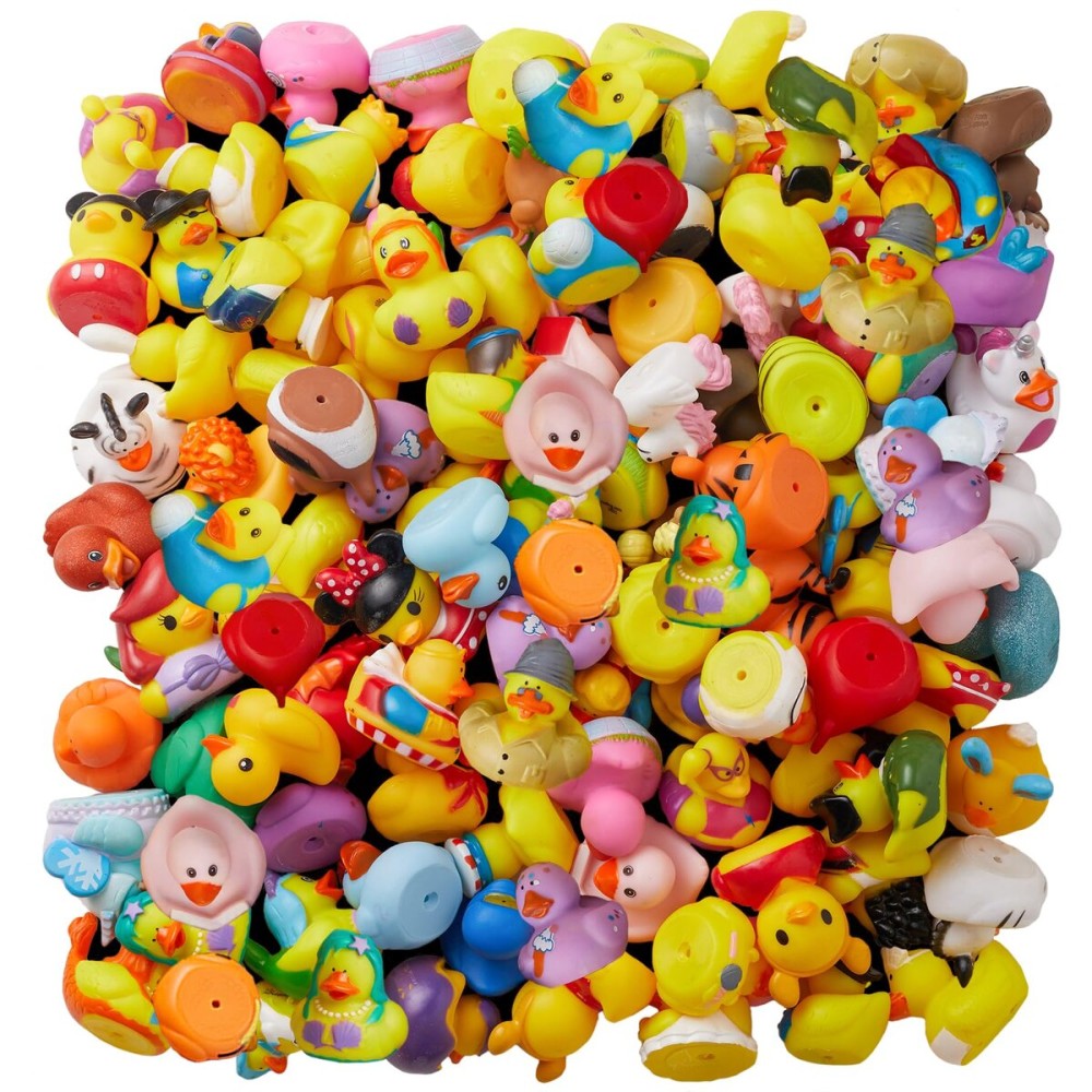 ValenLyra 100 Pack Rubber Duck for Jeeps Ducking - 2 Bulk Floater Duck for Kids - Baby Bath Toy Assortment with Bag - Party Favors, Bath Time, Birthdays, and More (100 Varieties)