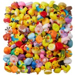 ValenLyra 100 Pack Rubber Duck for Jeeps Ducking - 2 Bulk Floater Duck for Kids - Baby Bath Toy Assortment with Bag - Party Favors, Bath Time, Birthdays, and More (100 Varieties)