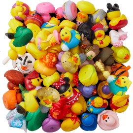 ValenLyra 100 Pack Rubber Duck for Jeeps Ducking - 2 Bulk Floater Duck for Kids - Baby Bath Toy Assortment with Bag - Party Favors, Bath Time, Birthdays, and More (100 Varieties)