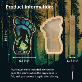 Bigfoot Piggy Bank for Kids Boys Girls, Sasquatch Wooden Piggy Bank Money Bank with Transparent Window, Coin Bank Fun Gifts for Birthday, Christmas, Festival, Baby Shower,Home Decor