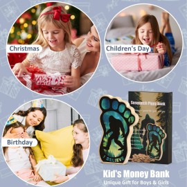Bigfoot Piggy Bank for Kids Boys Girls, Sasquatch Wooden Piggy Bank Money Bank with Transparent Window, Coin Bank Fun Gifts for Birthday, Christmas, Festival, Baby Shower,Home Decor