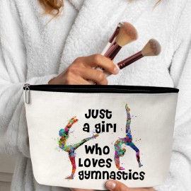 Gymnastics Gifts, Just A Girl Who Loves Gymnastics, Gymnastics Travel Makeup Bag, Birthday Gifts for Woman Girls Sisters Mom Daughter Toiletries Organizer-D35