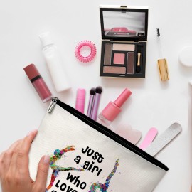 Gymnastics Gifts, Just A Girl Who Loves Gymnastics, Gymnastics Travel Makeup Bag, Birthday Gifts for Woman Girls Sisters Mom Daughter Toiletries Organizer-D35