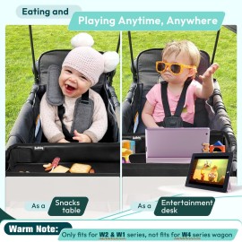 Boffinby Double Sided Stroller Tray Fits for Wonderfold Wagon- Kids Snacks & Activities - Faux Leather Sides for Eating - Cup Holders & Mesh Pockets, Play On the Go, 15 L x 7.5 W x 3 H (W2 Series)