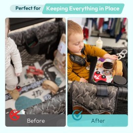 Boffinby Double Sided Stroller Tray Fits for Wonderfold Wagon- Kids Snacks & Activities - Faux Leather Sides for Eating - Cup Holders & Mesh Pockets, Play On the Go, 15 L x 7.5 W x 3 H (W2 Series)