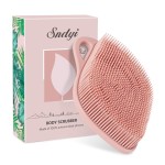 Sndyi Silicone Body Scrubber, Gentle Exfoliating Body Scrubber for Sensitive Skin, Leaf Shaped Shower Scrubber for Body with Lathering Bristles, Silicone Loofah Body Brush for Showering, Pink