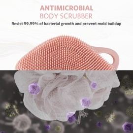 Sndyi Silicone Body Scrubber, Gentle Exfoliating Body Scrubber for Sensitive Skin, Leaf Shaped Shower Scrubber for Body with Lathering Bristles, Silicone Loofah Body Brush for Showering, Pink