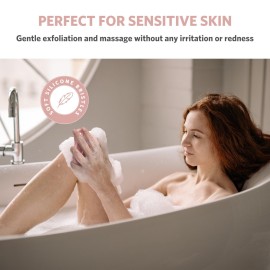 Sndyi Silicone Body Scrubber, Gentle Exfoliating Body Scrubber for Sensitive Skin, Leaf Shaped Shower Scrubber for Body with Lathering Bristles, Silicone Loofah Body Brush for Showering, Pink