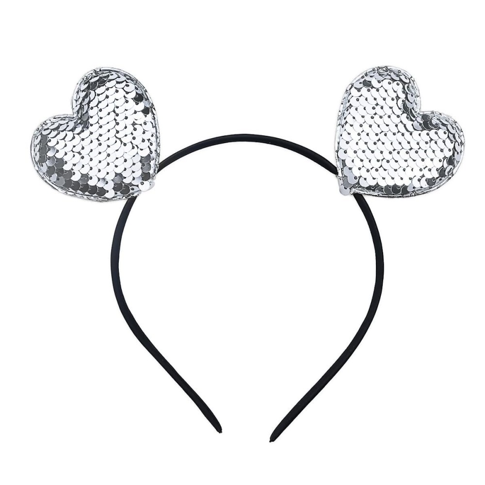Valentine\'s Day Heart Headband Sequin Love Hair Band Hoop White Glitter Heart Shaped Hair Accessories Headdress For Girls Women New Year Holiday Wedding Birthday Party Props Gift