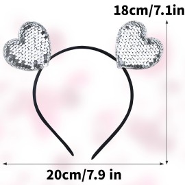 Valentine\'s Day Heart Headband Sequin Love Hair Band Hoop White Glitter Heart Shaped Hair Accessories Headdress For Girls Women New Year Holiday Wedding Birthday Party Props Gift