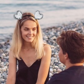 Valentine\'s Day Heart Headband Sequin Love Hair Band Hoop White Glitter Heart Shaped Hair Accessories Headdress For Girls Women New Year Holiday Wedding Birthday Party Props Gift