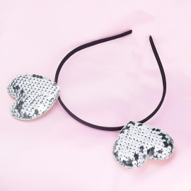 Valentine\'s Day Heart Headband Sequin Love Hair Band Hoop White Glitter Heart Shaped Hair Accessories Headdress For Girls Women New Year Holiday Wedding Birthday Party Props Gift