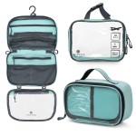 Toiletry Bag Kit Set: Hanging Travel Toiletry Bag + Makeup Bag with Brush Holder + Ultralight Accessory Organizer Pouch (Dusty Teal Makeup)