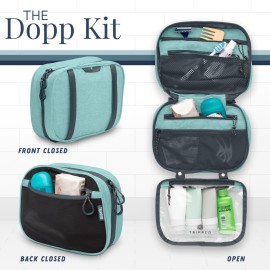 Toiletry Bag Kit Set: Hanging Travel Toiletry Bag + Makeup Bag with Brush Holder + Ultralight Accessory Organizer Pouch (Dusty Teal Makeup)