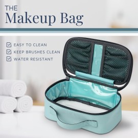 Toiletry Bag Kit Set: Hanging Travel Toiletry Bag + Makeup Bag with Brush Holder + Ultralight Accessory Organizer Pouch (Dusty Teal Makeup)