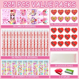 AouEtnay 28 Pack Valentines Day Stationery Kids Gift Set with Pencils, Erasers, Cards, Stickers for Kids Valentines Day Classroom Gifts and Party Favors