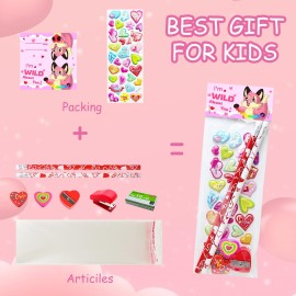 AouEtnay 28 Pack Valentines Day Stationery Kids Gift Set with Pencils, Erasers, Cards, Stickers for Kids Valentines Day Classroom Gifts and Party Favors
