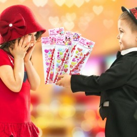 AouEtnay 28 Pack Valentines Day Stationery Kids Gift Set with Pencils, Erasers, Cards, Stickers for Kids Valentines Day Classroom Gifts and Party Favors