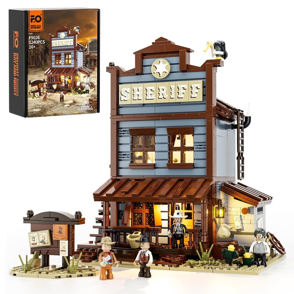 Funwhole Sheriff\'s-Office Lighting Building-Bricks Set - The Old West Sheriff\'s Office LED Light Construction Building Model Set 1240 Pcs for Adults and Teen