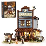 Funwhole Sheriff\'s-Office Lighting Building-Bricks Set - The Old West Sheriff\'s Office LED Light Construction Building Model Set 1240 Pcs for Adults and Teen
