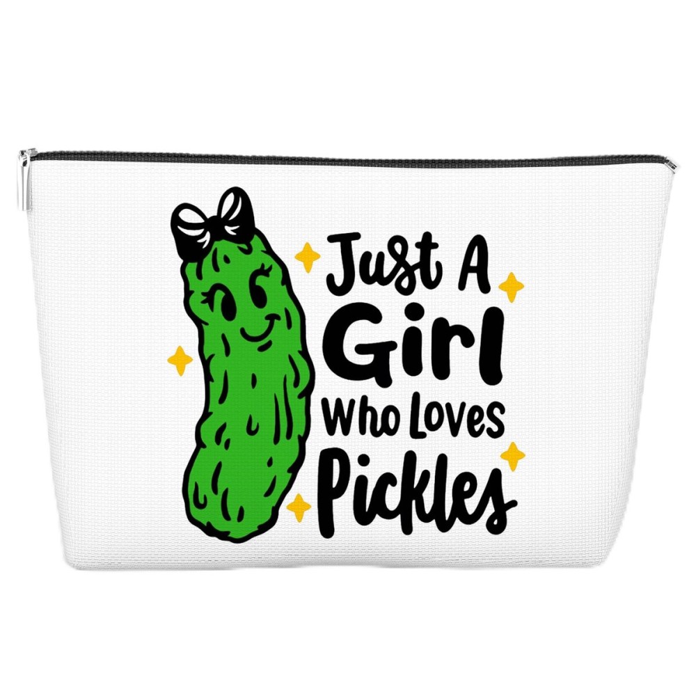 Pickle Makeup Bag Funny Gift for Women Just A Girl Who Loves Pickles, Christmas Gifts for Mom Teen Girl, Best Sister, Friends, Cute Makeup Zipper Pouch Bag for Birthday White Elephant, 10x7 Inch