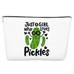Pickle Makeup Bag Funny Gift for Women Just A Girl Who Loves Pickles, Christmas Gifts for Mom Teen Girl, Best Sister, Friends, Cute Makeup Zipper Pouch Bag for Birthday White Elephant, 10x7 Inch