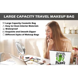 Pickle Makeup Bag Funny Gift for Women Just A Girl Who Loves Pickles, Christmas Gifts for Mom Teen Girl, Best Sister, Friends, Cute Makeup Zipper Pouch Bag for Birthday White Elephant, 10x7 Inch