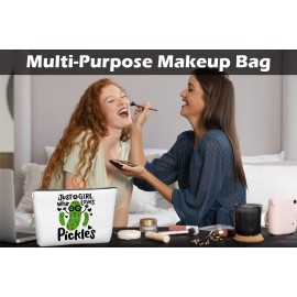 Pickle Makeup Bag Funny Gift for Women Just A Girl Who Loves Pickles, Christmas Gifts for Mom Teen Girl, Best Sister, Friends, Cute Makeup Zipper Pouch Bag for Birthday White Elephant, 10x7 Inch